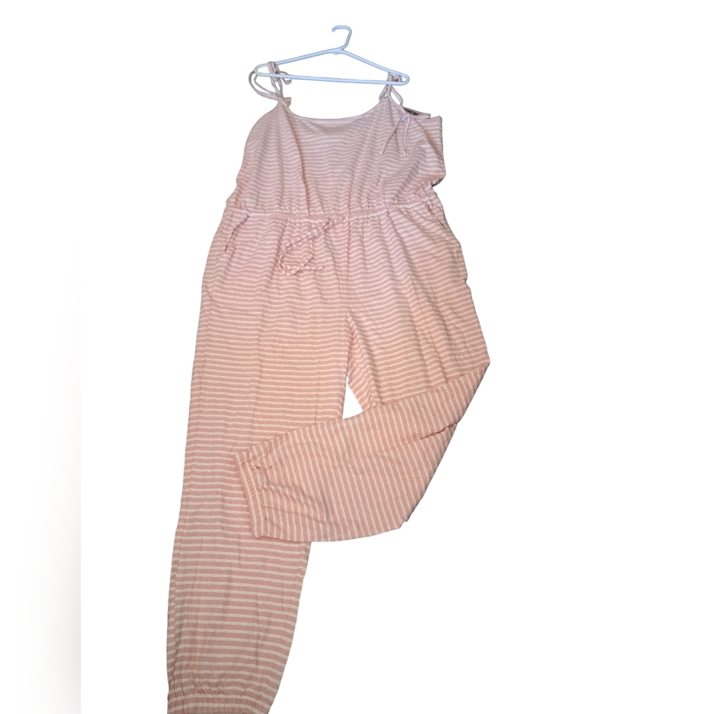 LOFT Blush and White Striped Ankle Jumpsuit